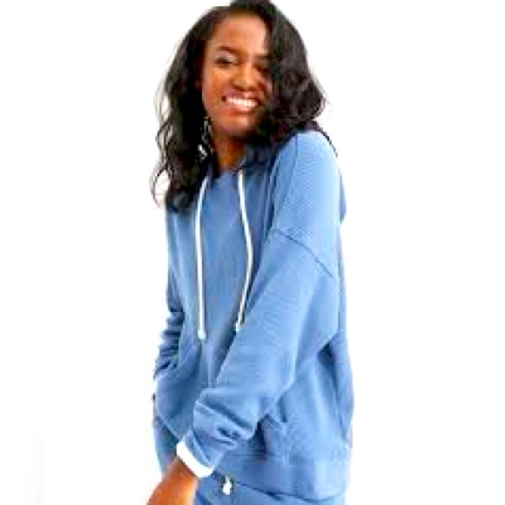 Aerie Blue Waffle Hoodie Sweatshirt
